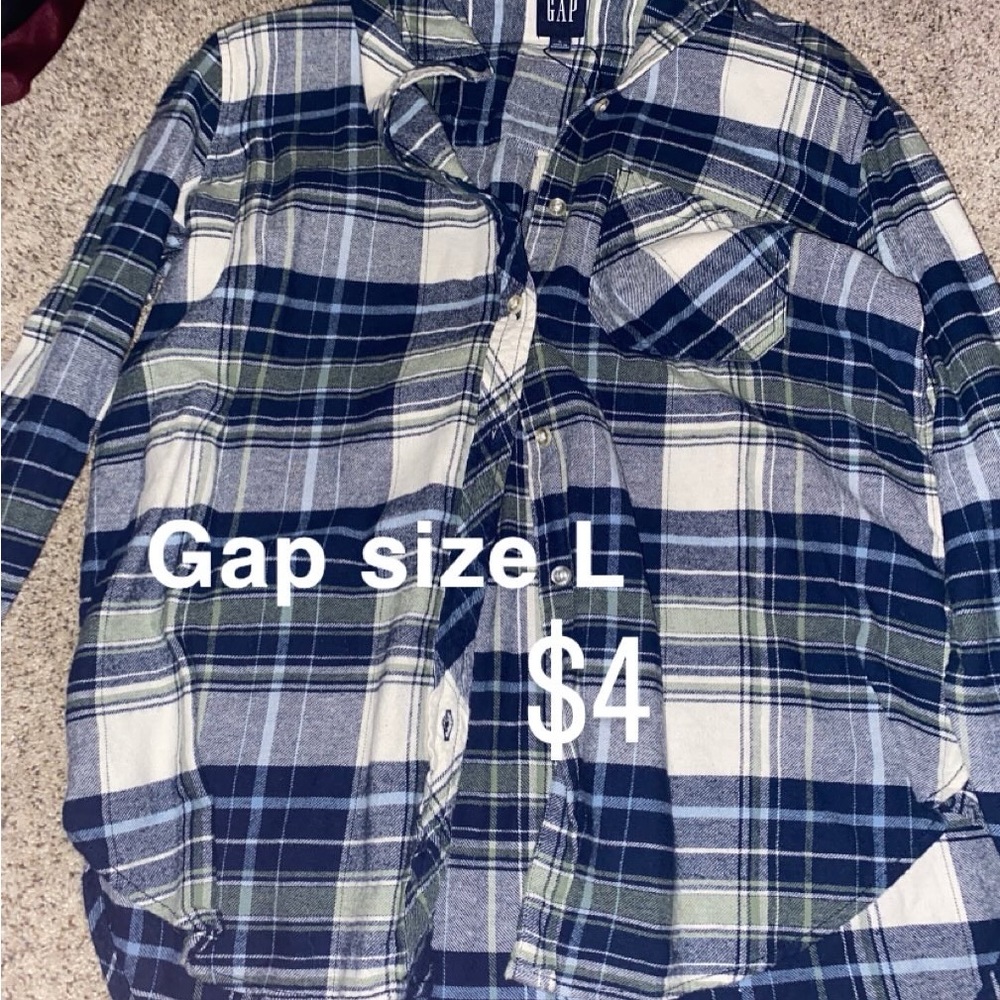 Gap Navy and Green Plaid Button-Up Shirt